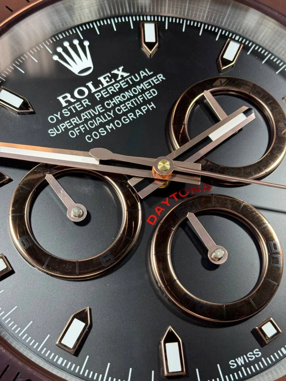 DAYTONA Cosmograph Wall Clock | Rose Gold Bezel Insert | Black Dial
